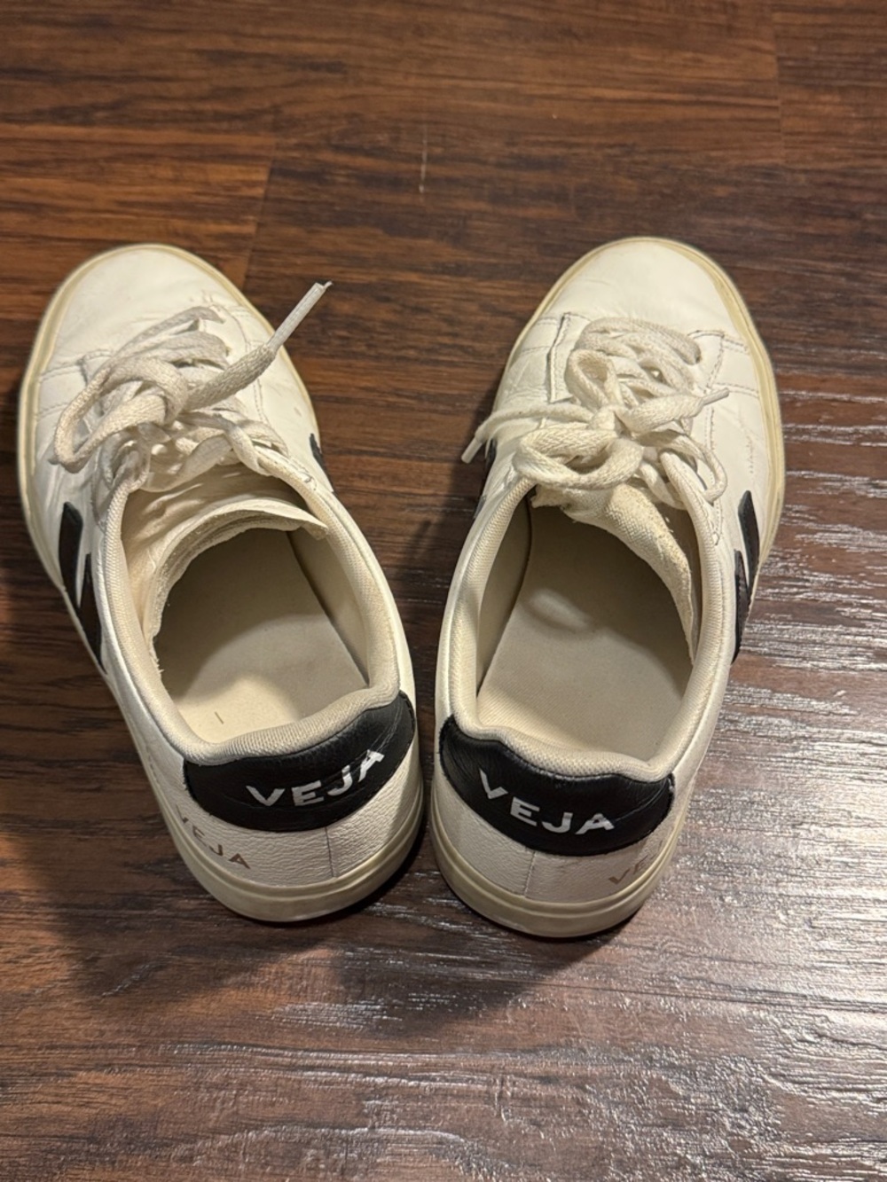 Veja Cream Leather Sneakers with Black V Accents - Picture 7 of 10